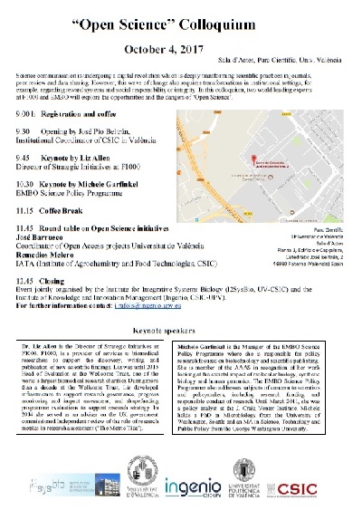This image shows the poster of the open science conference on October 4 at the Parc Científic